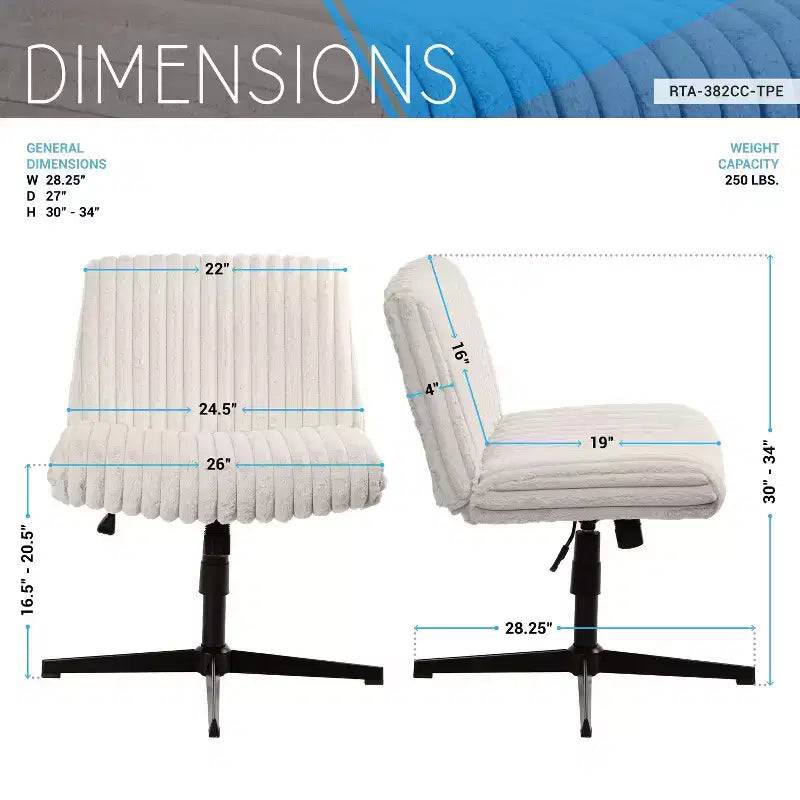 Chaise Criss Cross en peluche avec hauteur réglable, Chaise de bureau avec siège extra large, Chaise confortable pour la maison, le bureau, Blanche