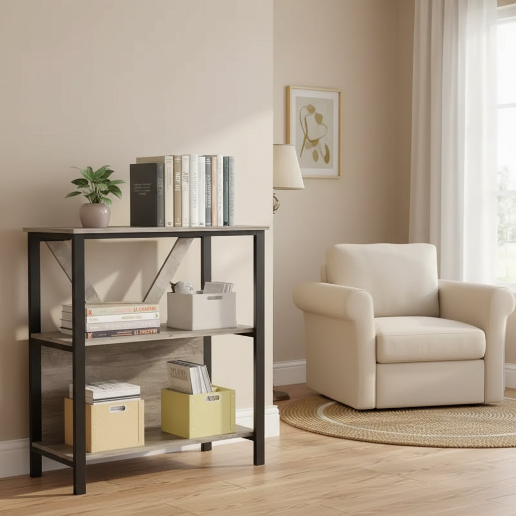 3-layer Large Capacity Open Bookcase with Metal Frame, Sturdy and Durable, Suitable for Living Room, Home Office, Bedroom
