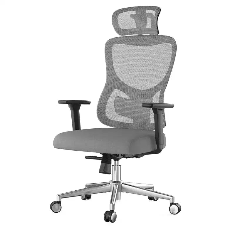 Fauteuil de bureau en maille bleu à dossier haut avec appui-tête et accoudoirs réglables, siège individuel