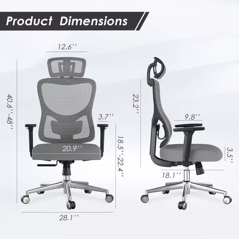 Fauteuil de bureau en maille bleu à dossier haut avec appui-tête et accoudoirs réglables, siège individuel