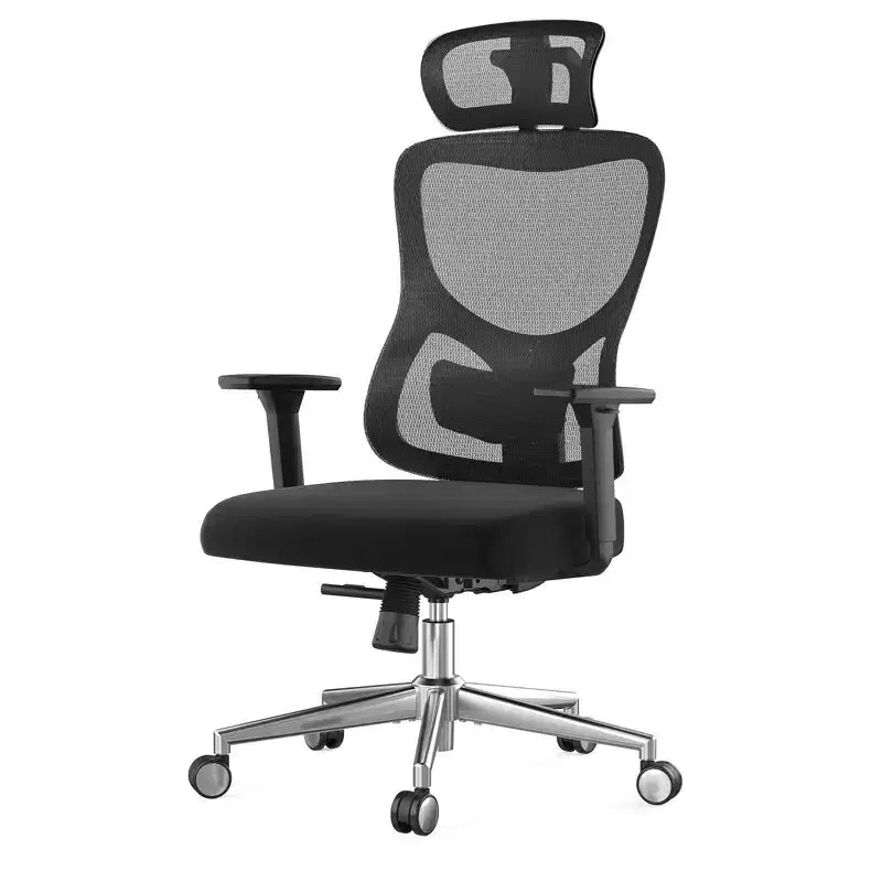 Fauteuil de bureau en maille bleu à dossier haut avec appui-tête et accoudoirs réglables, siège individuel
