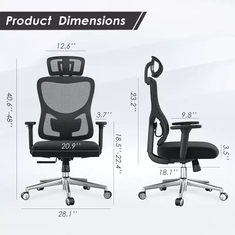 Fauteuil de bureau en maille bleu à dossier haut avec appui-tête et accoudoirs réglables, siège individuel