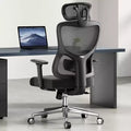 Fauteuil de bureau en maille bleu à dossier haut avec appui-tête et accoudoirs réglables, siège individuel