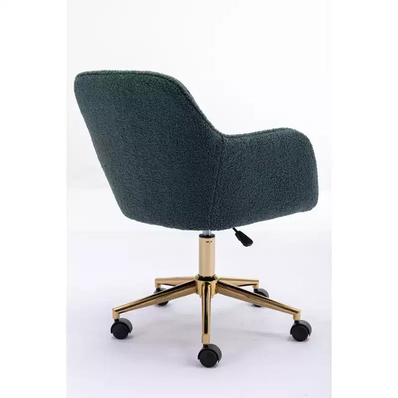 Fauteuil de bureau pivotant en tissu Teddy blanc avec piètement en métal doré, 1 personne, hauteur réglable