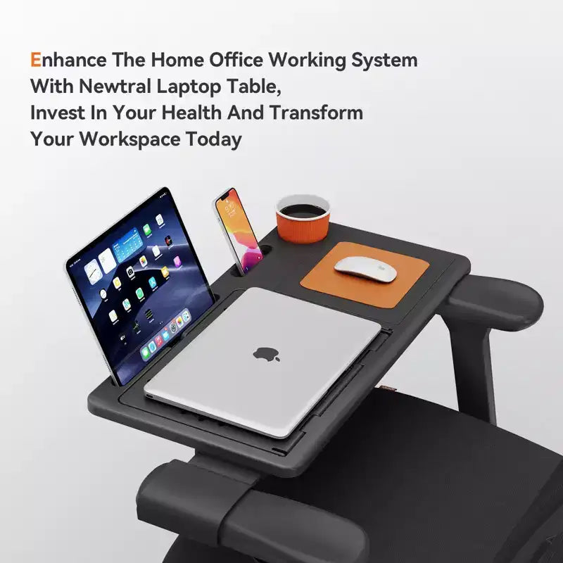 Chaise de bureau ergonomique en maille noire avec support pour ordinateur portable, 1 personne, hauteur réglable