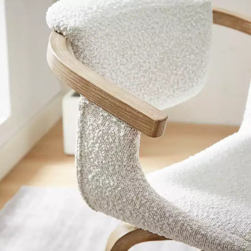 Chaise de salle à manger pivotante en tissu bouclette blanc avec accoudoirs, 1 place