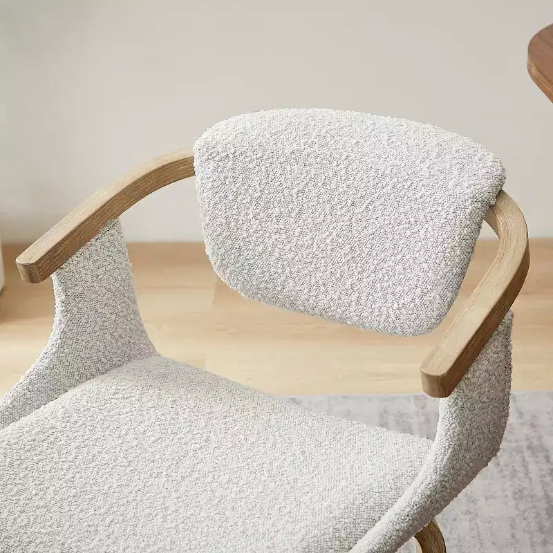 Chaise de salle à manger pivotante en tissu bouclette blanc avec accoudoirs, 1 place