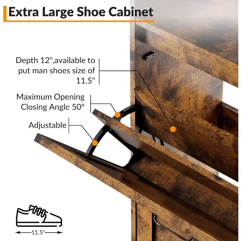 Meuble à chaussures rétro noir et bois avec 4 tiroirs basculants – Autonome, peut contenir 28 paires