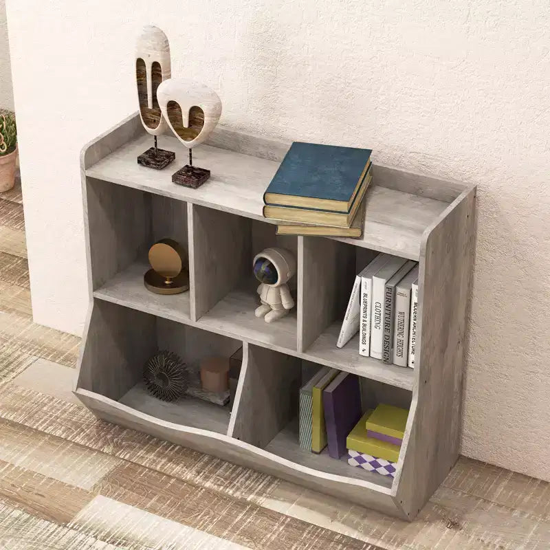 Organisateur de jouets pour enfants avec 5 casiers et un plateau inférieur, marron/gris/rose/blanc, MDF, pour 1 an et plus
