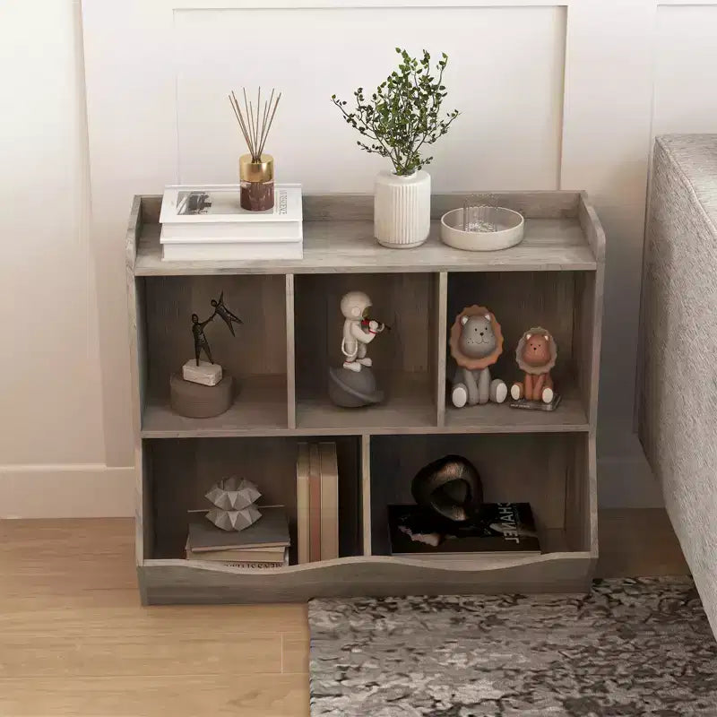 Organisateur de jouets pour enfants avec 5 casiers et un plateau inférieur, marron/gris/rose/blanc, MDF, pour 1 an et plus