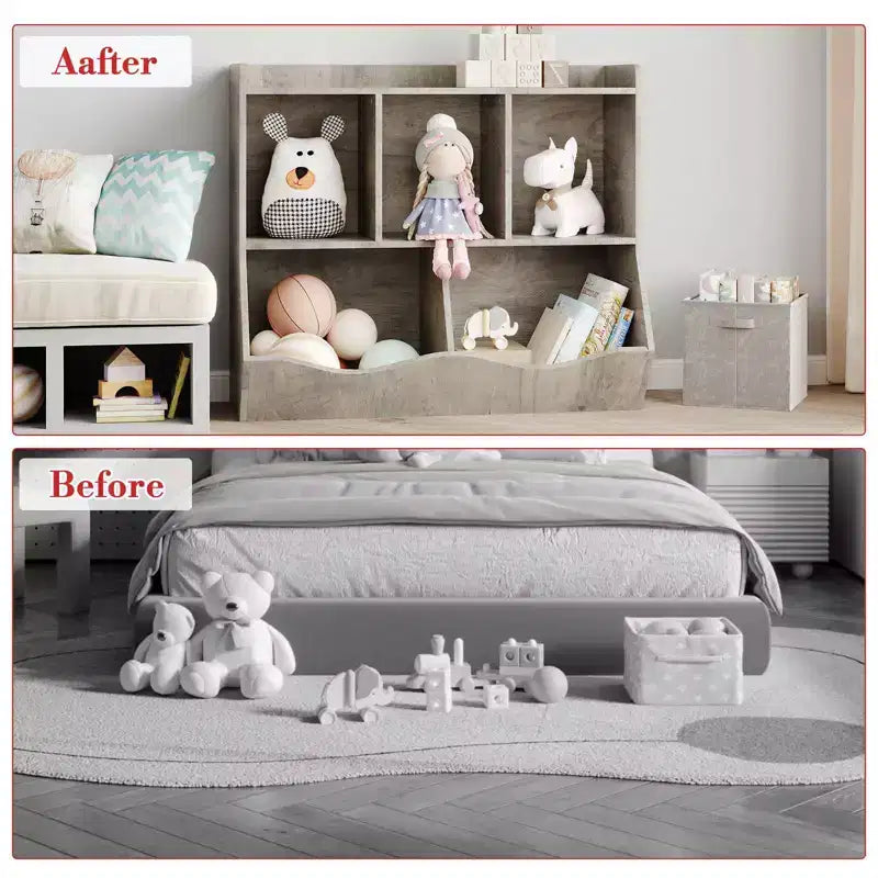 Organisateur de jouets pour enfants avec 5 casiers et un plateau inférieur, marron/gris/rose/blanc, MDF, pour 1 an et plus