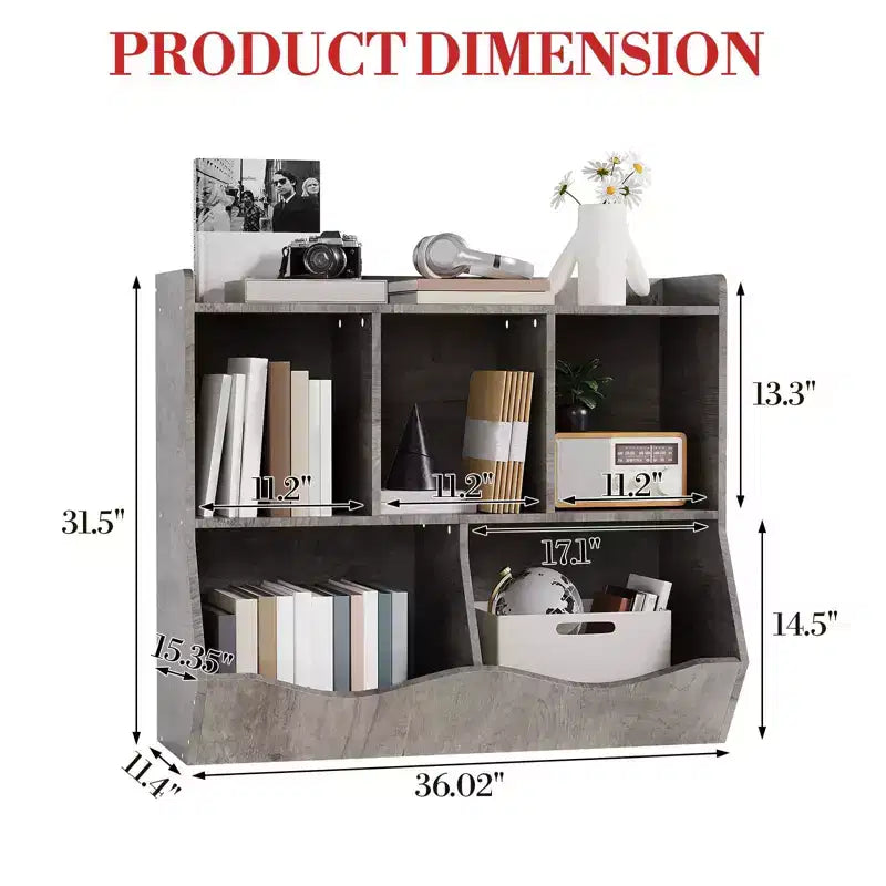 Organisateur de jouets pour enfants avec 5 casiers et un plateau inférieur, marron/gris/rose/blanc, MDF, pour 1 an et plus