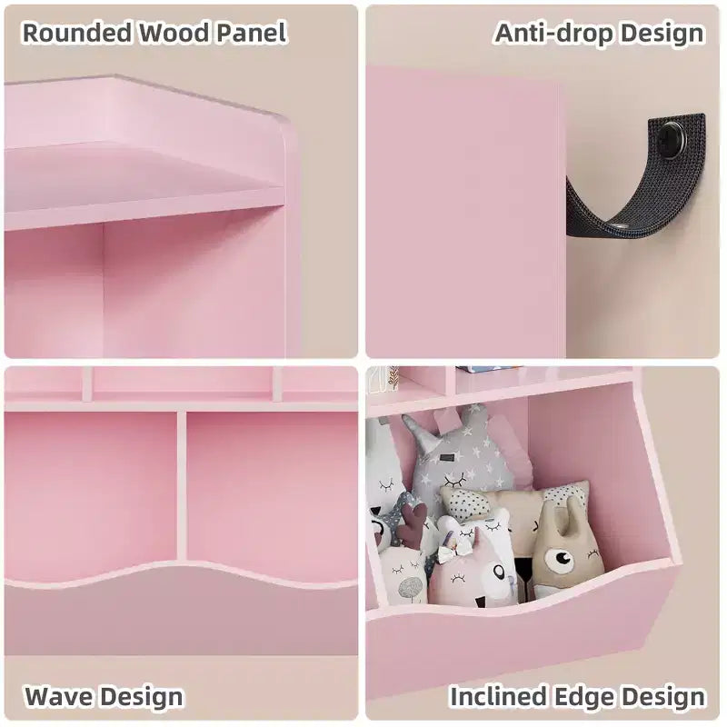 Organisateur de jouets pour enfants avec 5 casiers et un plateau inférieur, marron/gris/rose/blanc, MDF, pour 1 an et plus