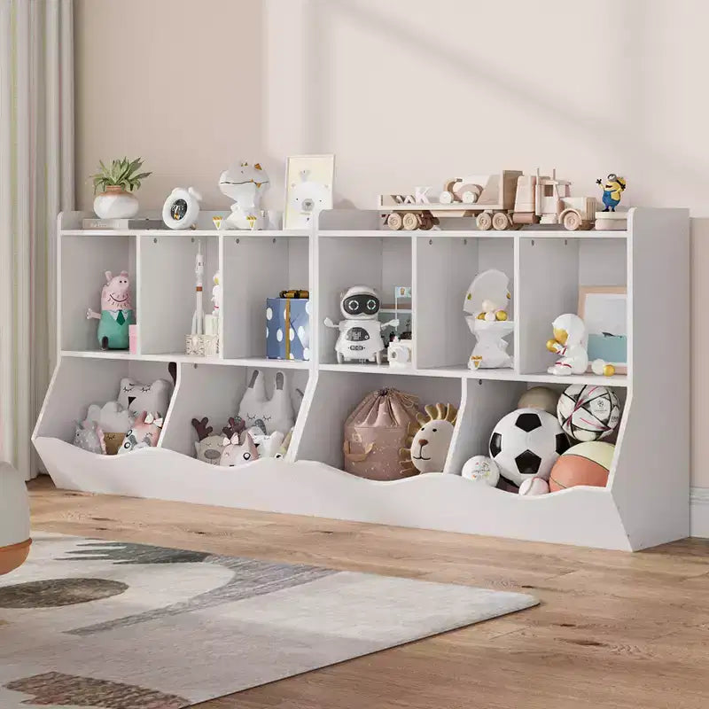 Organisateur de jouets pour enfants avec 5 casiers et un plateau inférieur, marron/gris/rose/blanc, MDF, pour 1 an et plus