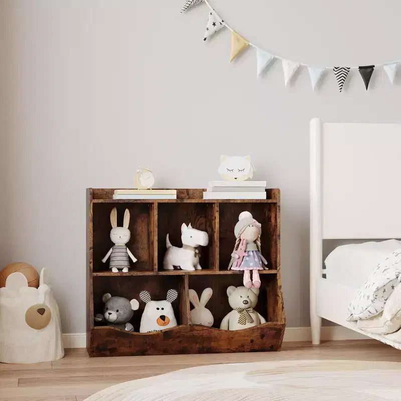 Organisateur de jouets pour enfants avec 5 casiers et un plateau inférieur, marron/gris/rose/blanc, MDF, pour 1 an et plus