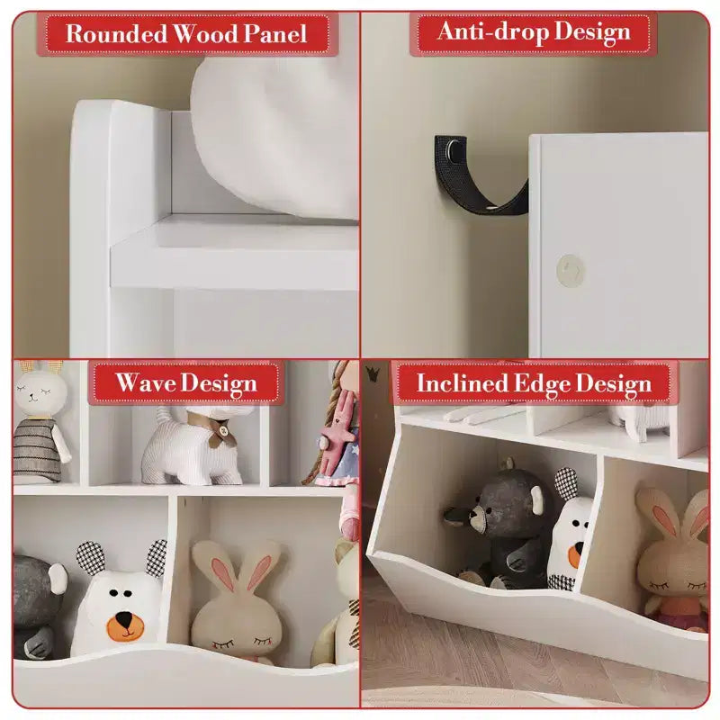 Organisateur de jouets pour enfants avec 5 casiers et un plateau inférieur, marron/gris/rose/blanc, MDF, pour 1 an et plus