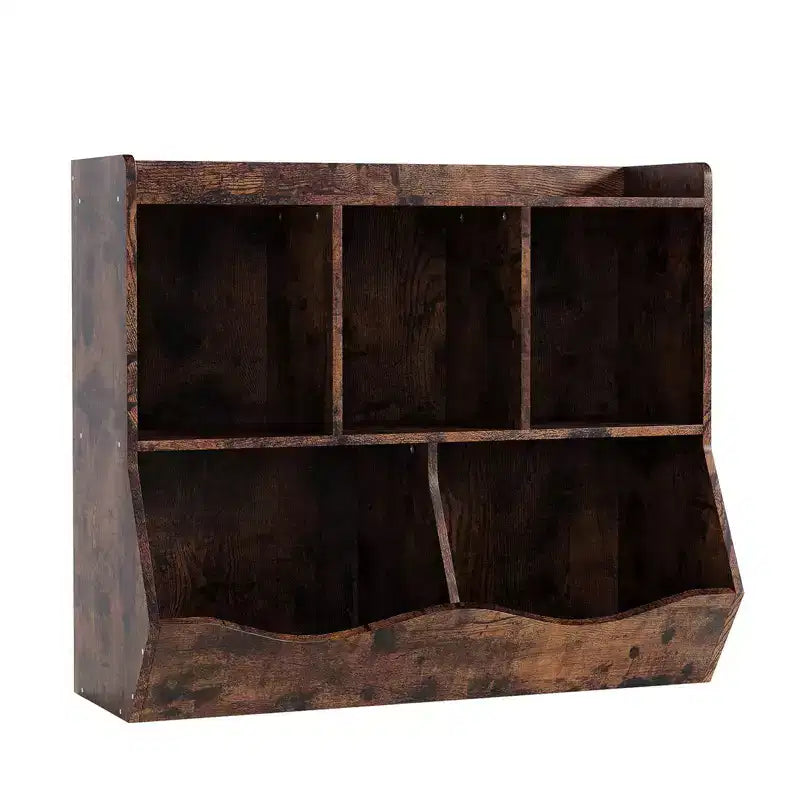 Organisateur de jouets pour enfants avec 5 casiers et un plateau inférieur, marron/gris/rose/blanc, MDF, pour 1 an et plus