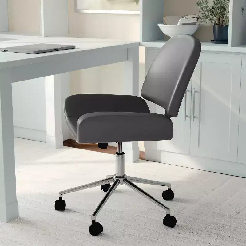 Chaise de bureau sans accoudoirs en similicuir gris avec hauteur réglable, pour 1 personne