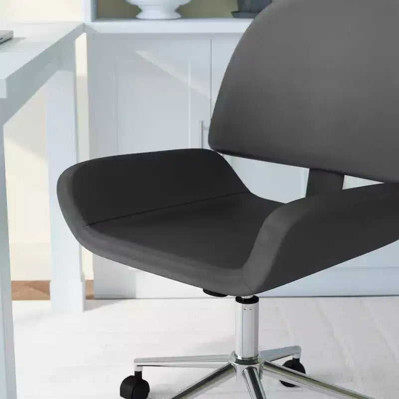 Chaise de bureau sans accoudoirs en similicuir gris avec hauteur réglable, pour 1 personne