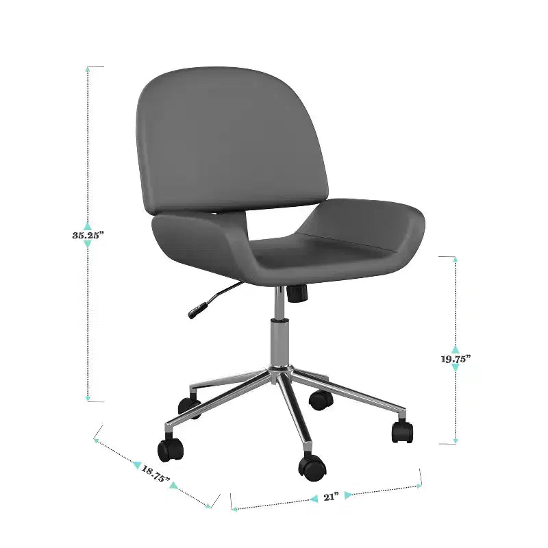 Chaise de bureau sans accoudoirs en similicuir gris avec hauteur réglable, pour 1 personne