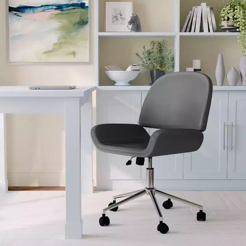 Chaise de bureau sans accoudoirs en similicuir gris avec hauteur réglable, pour 1 personne