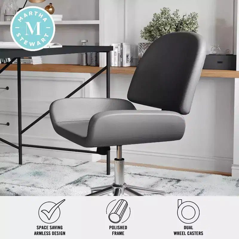 Chaise de bureau sans accoudoirs en similicuir gris avec hauteur réglable, pour 1 personne