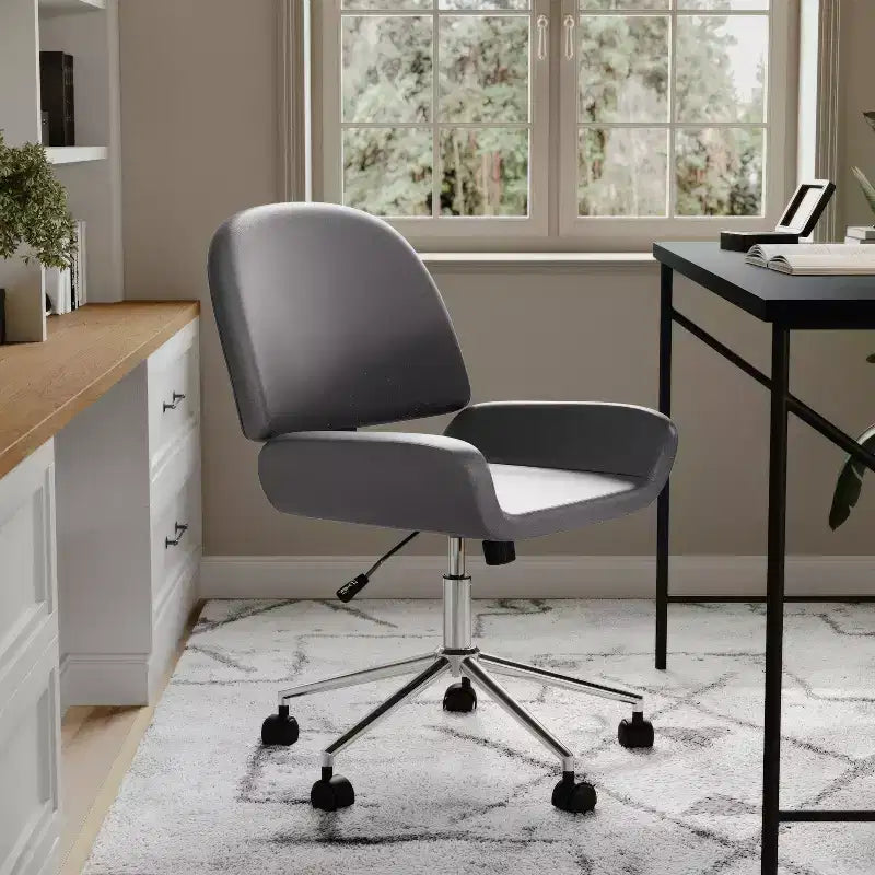 Chaise de bureau sans accoudoirs en similicuir gris avec hauteur réglable, pour 1 personne