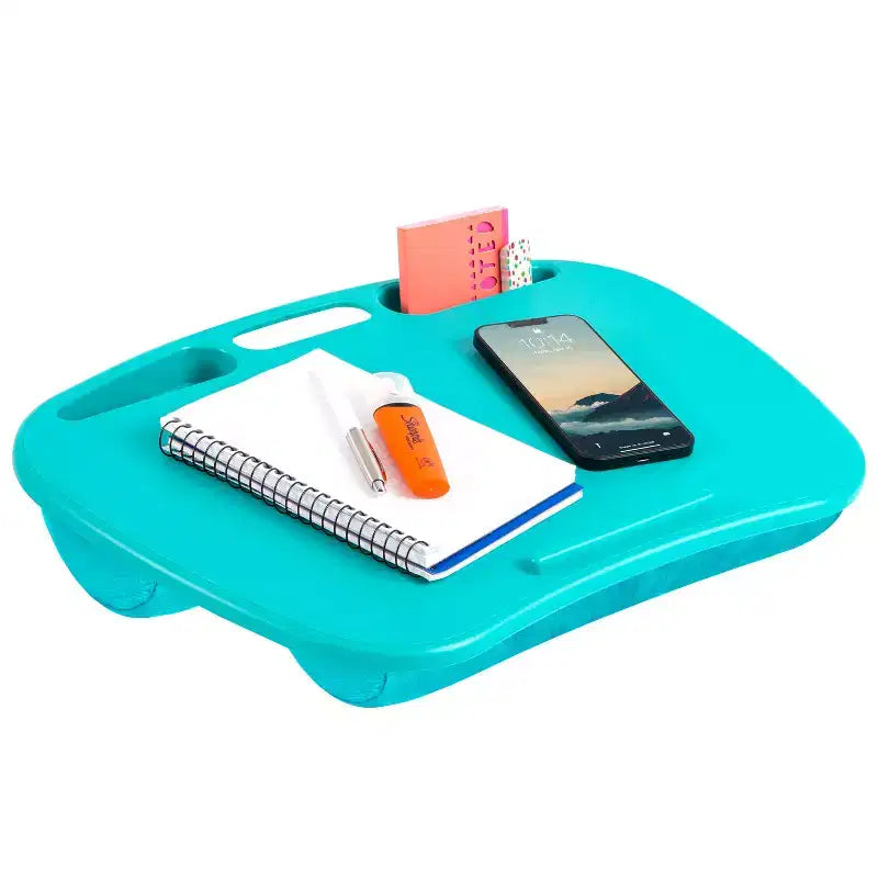 Bureau pour ordinateur portable noir/bleu/gris/rose avec compartiments de rangement – 1 personne