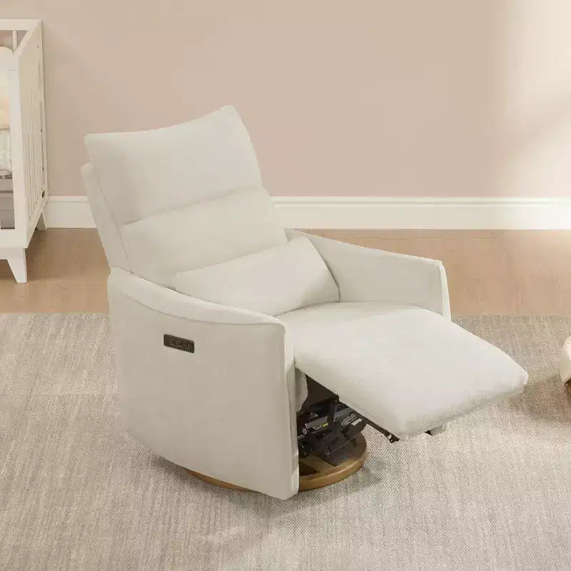 Fauteuil de relaxation et bercement pivotant électrique pour chambre d'enfant avec coussin de soutien lombaire, 1 place, crème/gris tourterelle/vert mousse