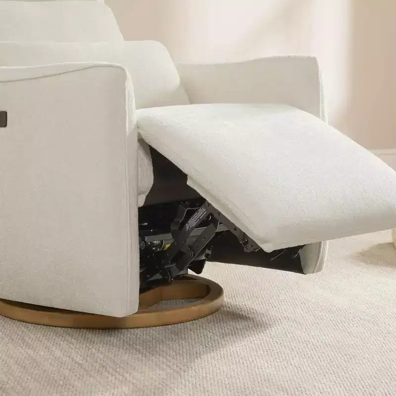 Fauteuil de relaxation et bercement pivotant électrique pour chambre d'enfant avec coussin de soutien lombaire, 1 place, crème/gris tourterelle/vert mousse