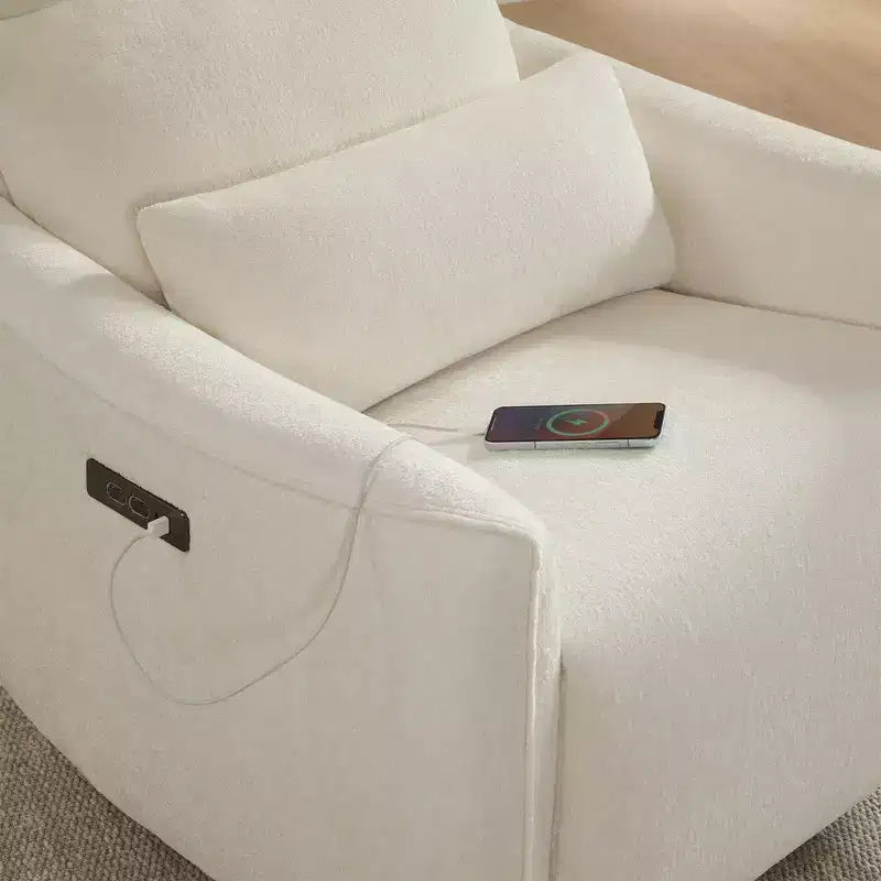 Fauteuil de relaxation et bercement pivotant électrique pour chambre d'enfant avec coussin de soutien lombaire, 1 place, crème/gris tourterelle/vert mousse