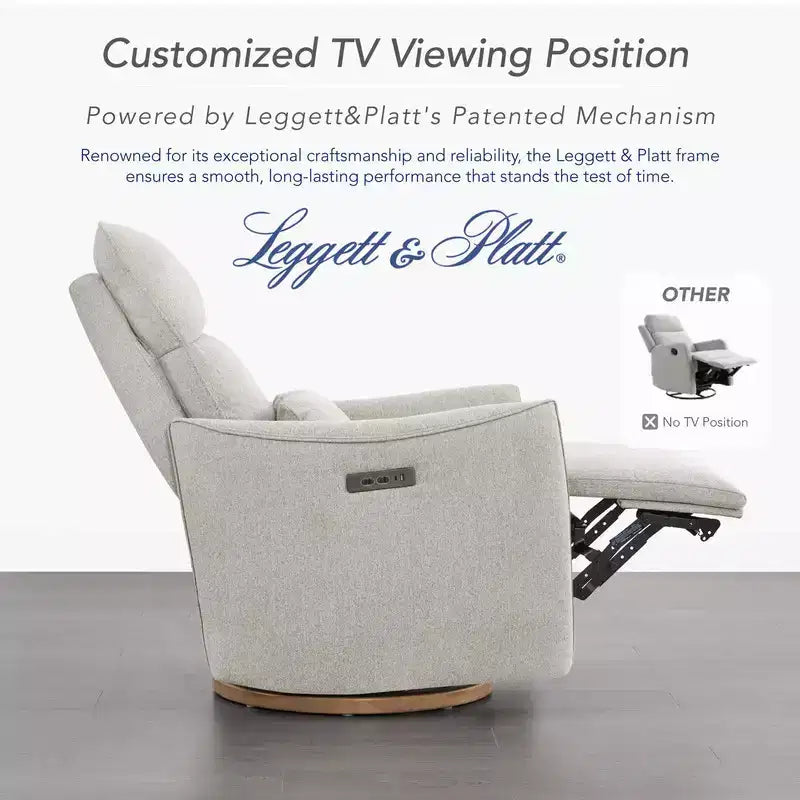 Fauteuil de relaxation et bercement pivotant électrique pour chambre d'enfant avec coussin de soutien lombaire, 1 place, crème/gris tourterelle/vert mousse