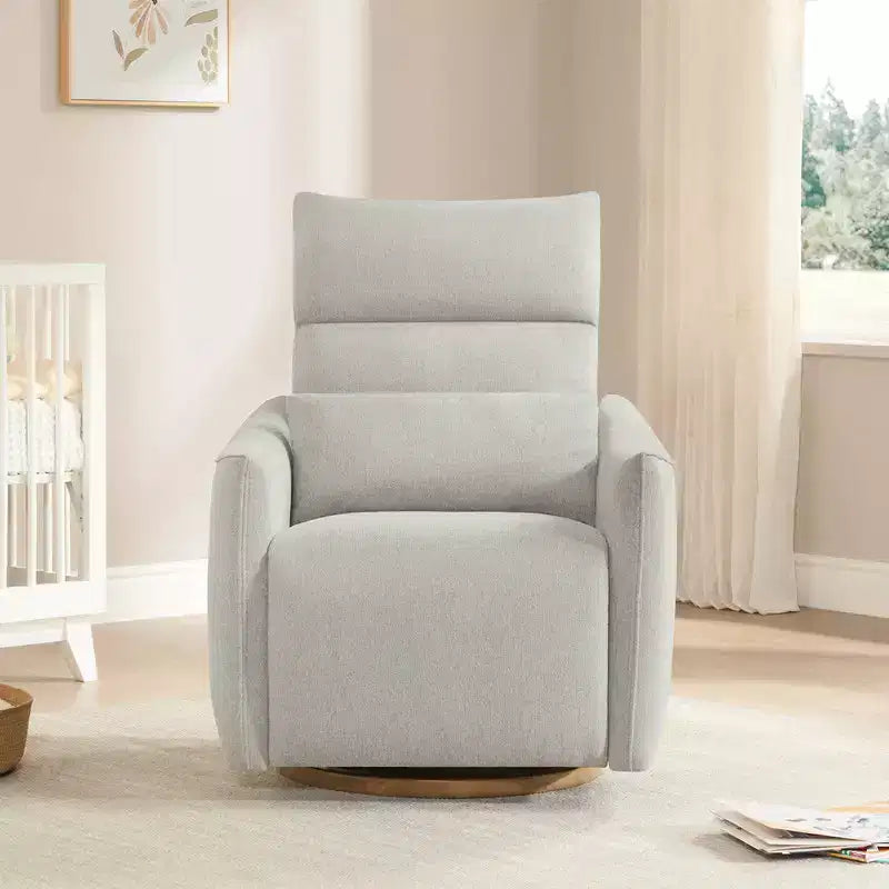 Fauteuil de relaxation et bercement pivotant électrique pour chambre d'enfant avec coussin de soutien lombaire, 1 place, crème/gris tourterelle/vert mousse