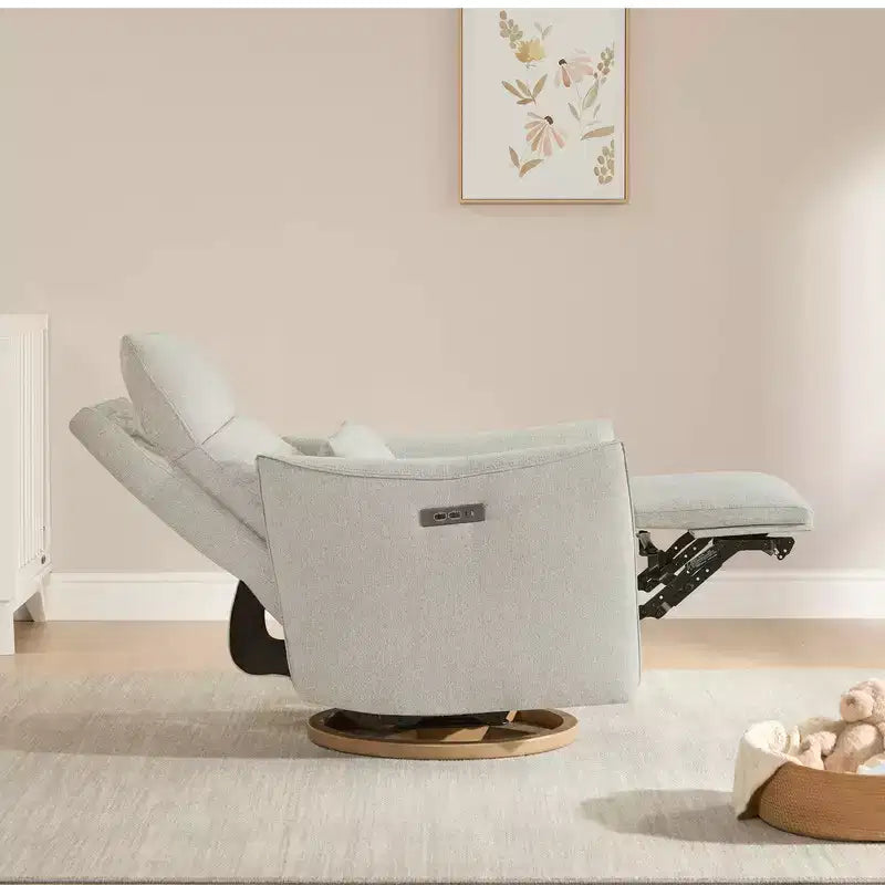 Fauteuil de relaxation et bercement pivotant électrique pour chambre d'enfant avec coussin de soutien lombaire, 1 place, crème/gris tourterelle/vert mousse