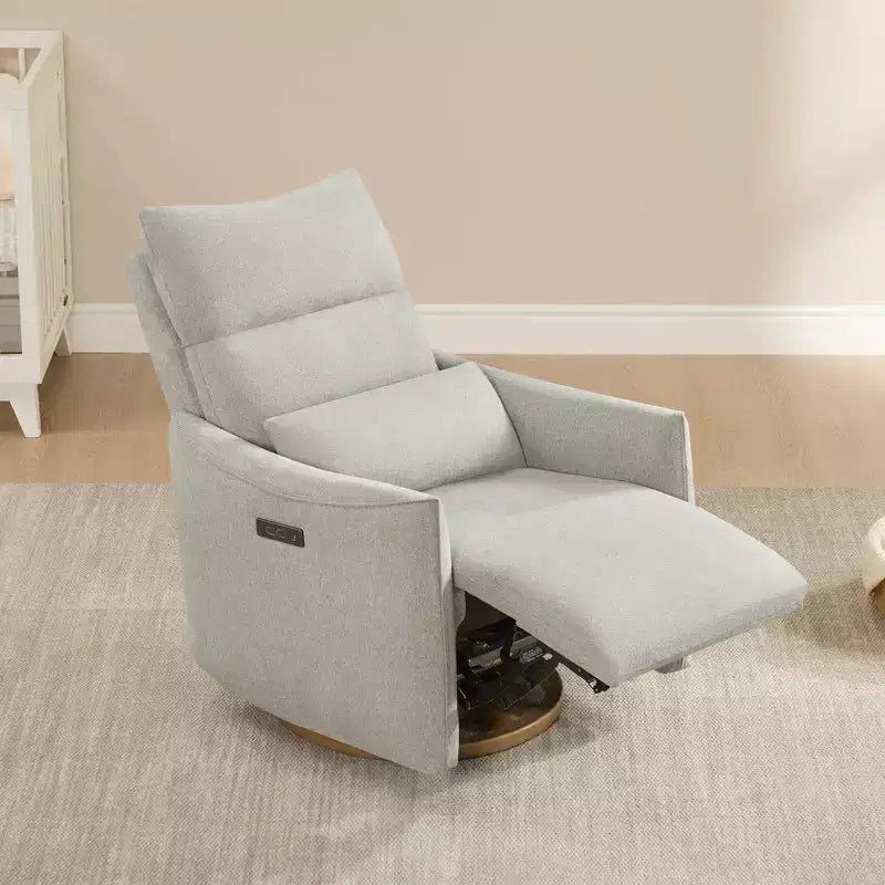 Fauteuil de relaxation et bercement pivotant électrique pour chambre d'enfant avec coussin de soutien lombaire, 1 place, crème/gris tourterelle/vert mousse