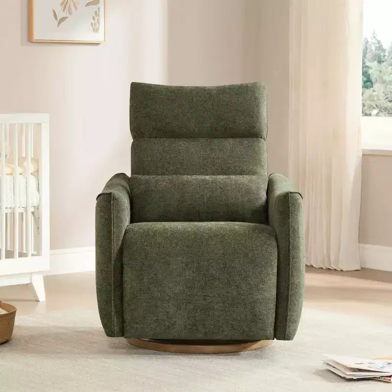 Fauteuil de relaxation et bercement pivotant électrique pour chambre d'enfant avec coussin de soutien lombaire, 1 place, crème/gris tourterelle/vert mousse