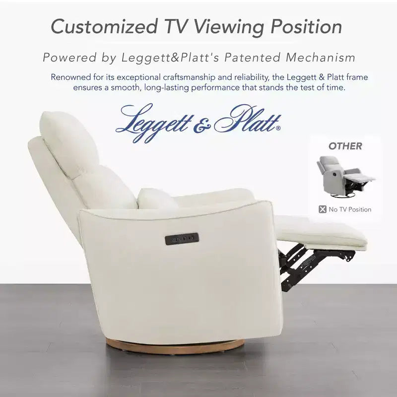 Fauteuil de relaxation et bercement pivotant électrique pour chambre d'enfant avec coussin de soutien lombaire, 1 place, crème/gris tourterelle/vert mousse