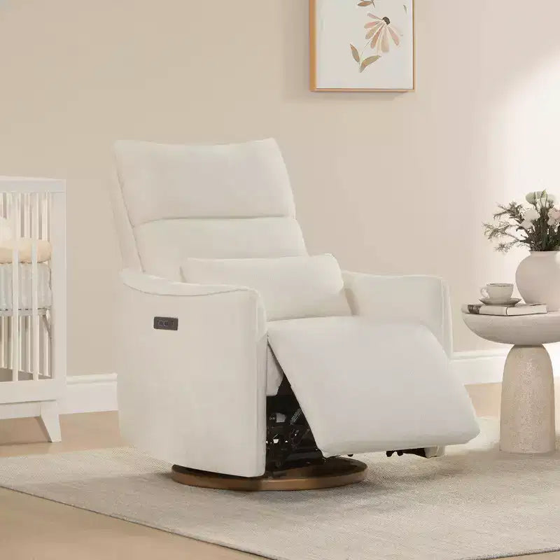 Fauteuil de relaxation et bercement pivotant électrique pour chambre d'enfant avec coussin de soutien lombaire, 1 place, crème/gris tourterelle/vert mousse