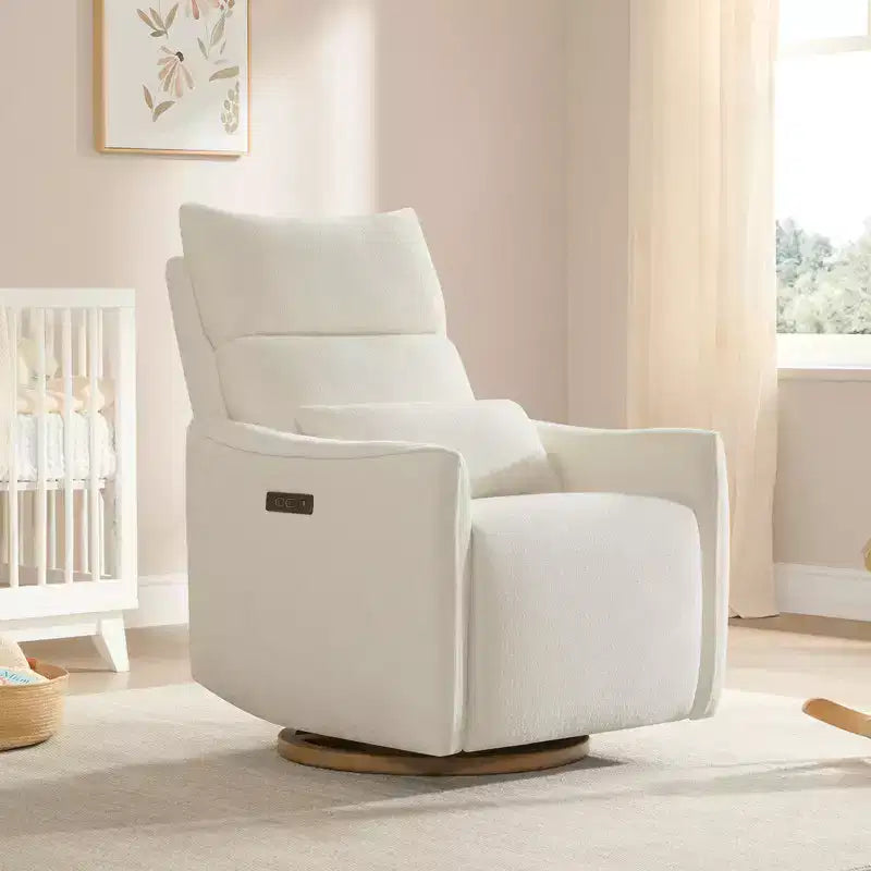 Fauteuil de relaxation et bercement pivotant électrique pour chambre d'enfant avec coussin de soutien lombaire, 1 place, crème/gris tourterelle/vert mousse