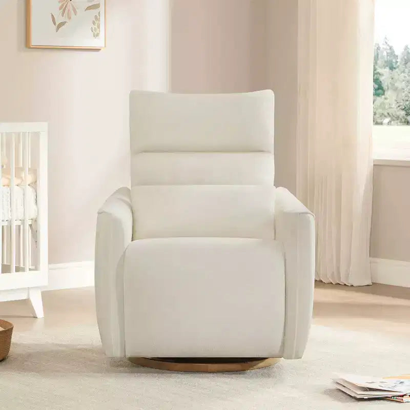 Fauteuil de relaxation et bercement pivotant électrique pour chambre d'enfant avec coussin de soutien lombaire, 1 place, crème/gris tourterelle/vert mousse