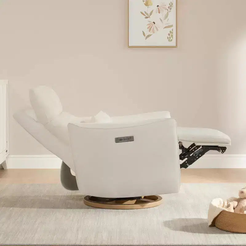 Fauteuil de relaxation et bercement pivotant électrique pour chambre d'enfant avec coussin de soutien lombaire, 1 place, crème/gris tourterelle/vert mousse