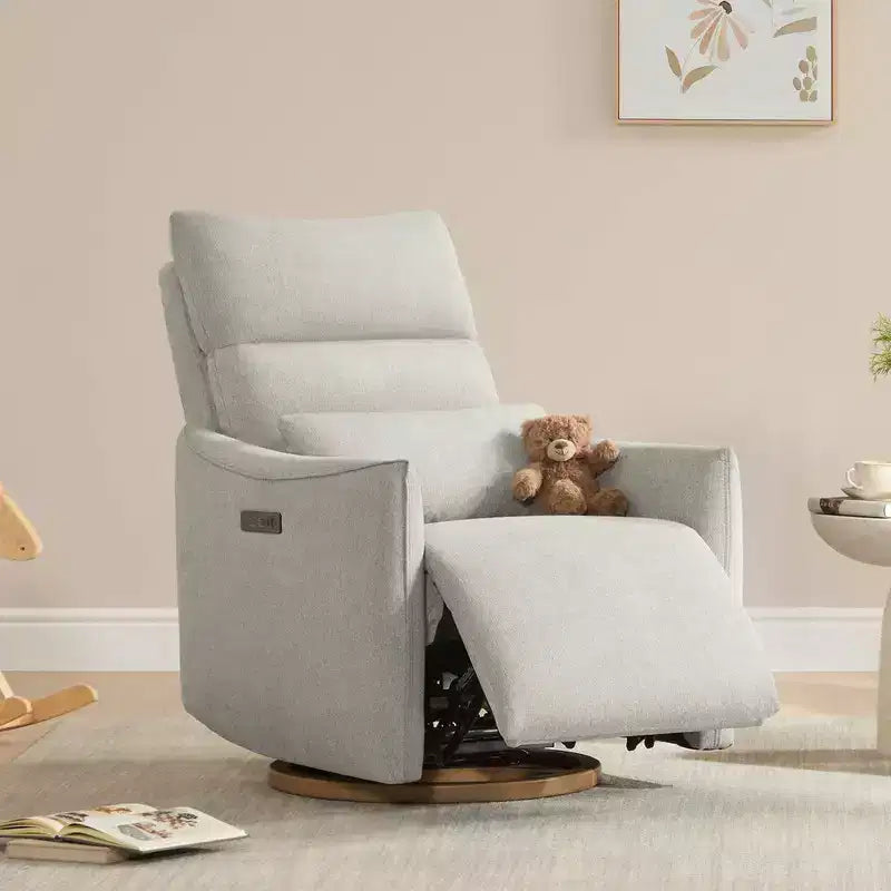 Fauteuil de relaxation et bercement pivotant électrique pour chambre d'enfant avec coussin de soutien lombaire, 1 place, crème/gris tourterelle/vert mousse