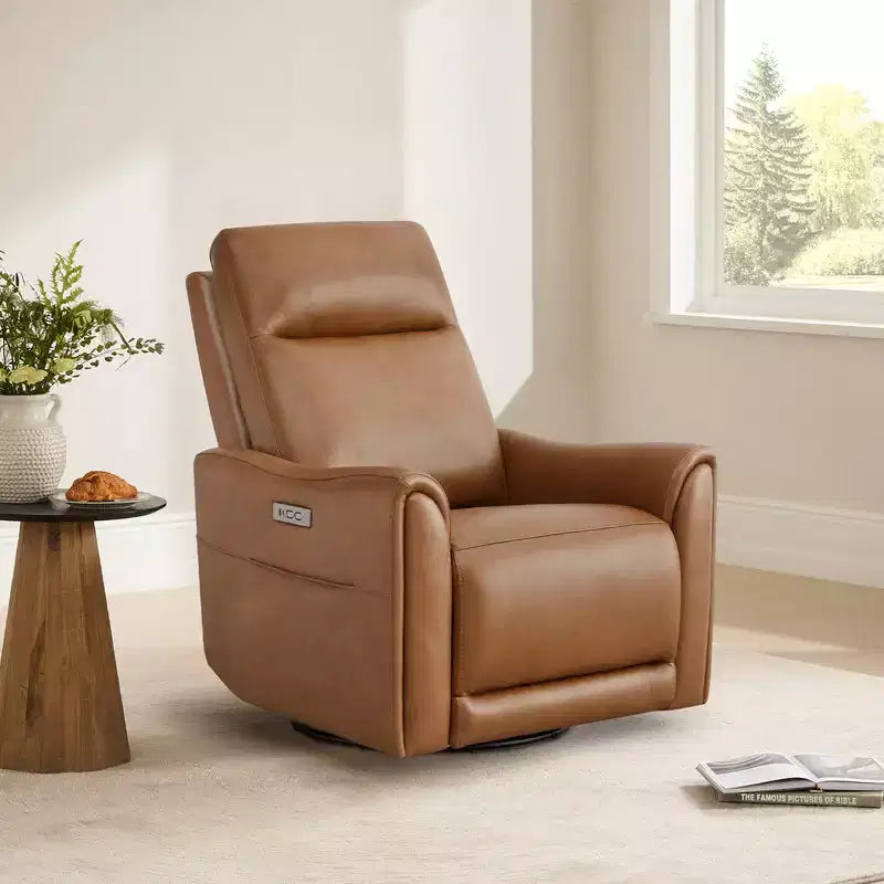 Fauteuil inclinable motorisé pivotant et glissant, gris clair et couleur selle, une place