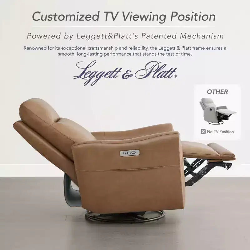 Fauteuil inclinable motorisé pivotant et glissant, gris clair et couleur selle, une place
