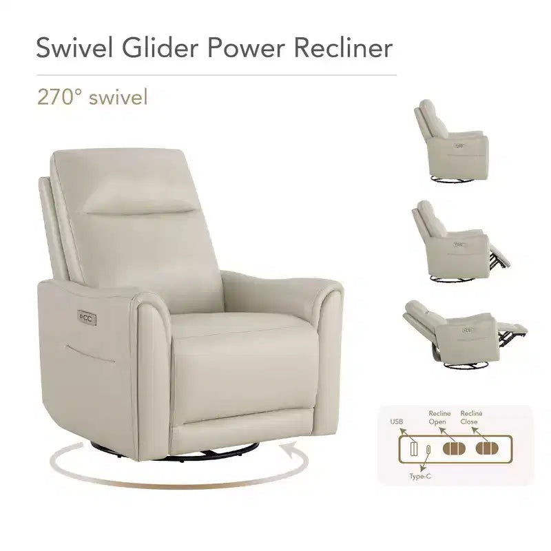 Fauteuil inclinable motorisé pivotant et glissant, gris clair et couleur selle, une place