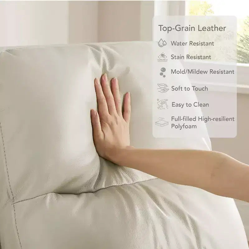 Fauteuil inclinable motorisé pivotant et glissant, gris clair et couleur selle, une place