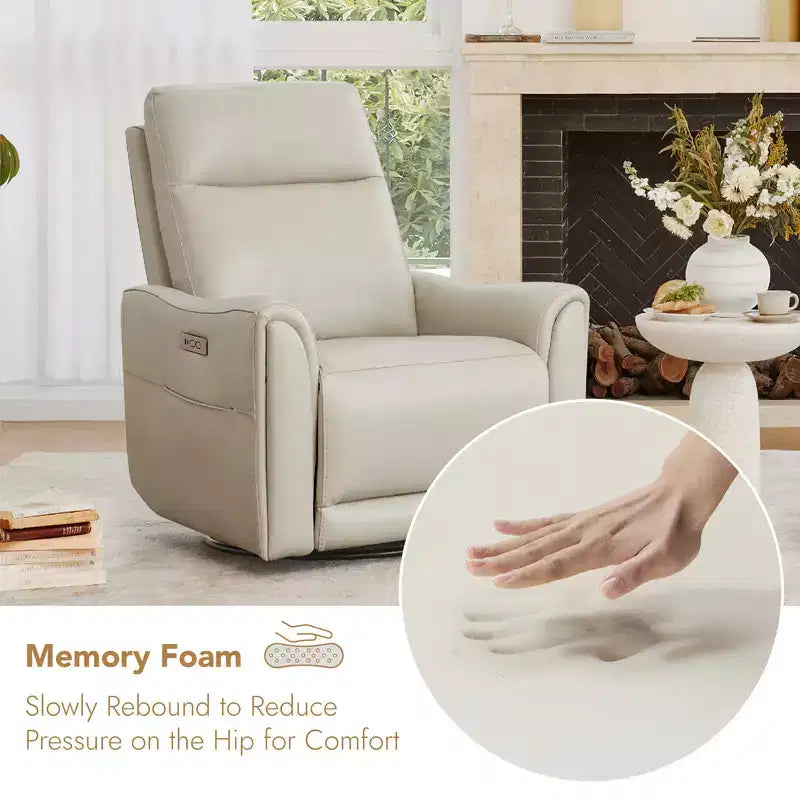 Fauteuil inclinable motorisé pivotant et glissant, gris clair et couleur selle, une place