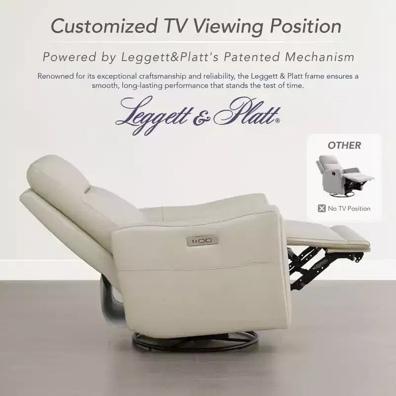 Fauteuil inclinable motorisé pivotant et glissant, gris clair et couleur selle, une place