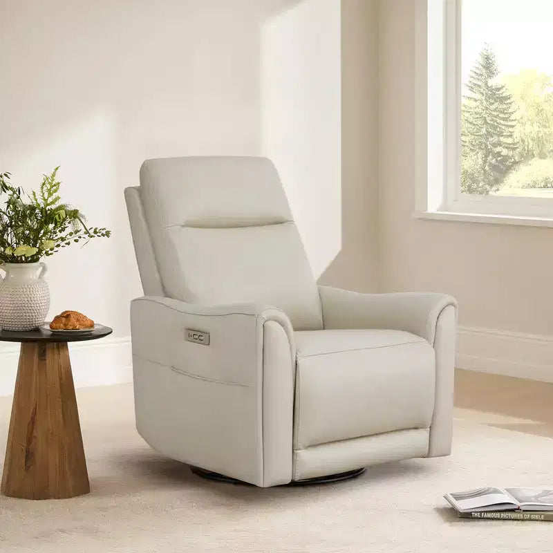 Fauteuil inclinable motorisé pivotant et glissant, gris clair et couleur selle, une place