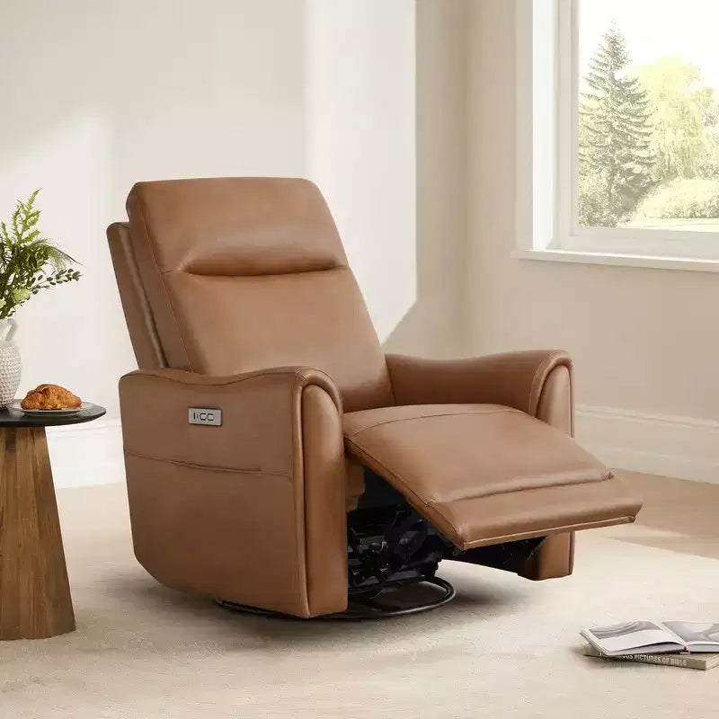 Fauteuil inclinable motorisé pivotant et glissant, gris clair et couleur selle, une place